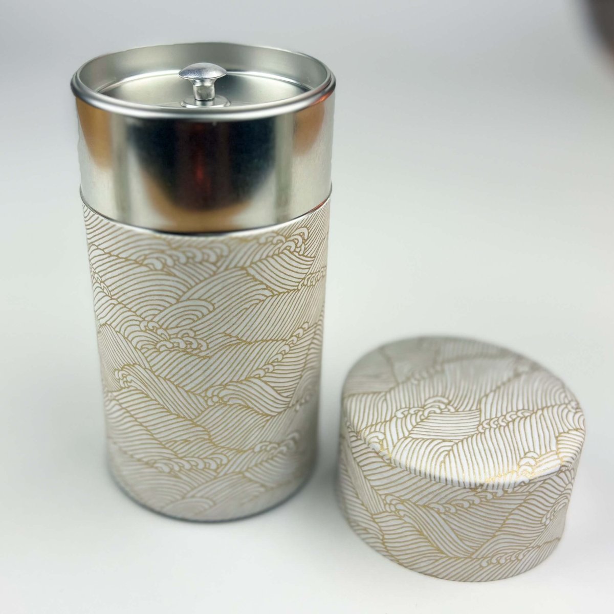 Washi Paper Japanese Tea Caddy - Tall Gold Waves